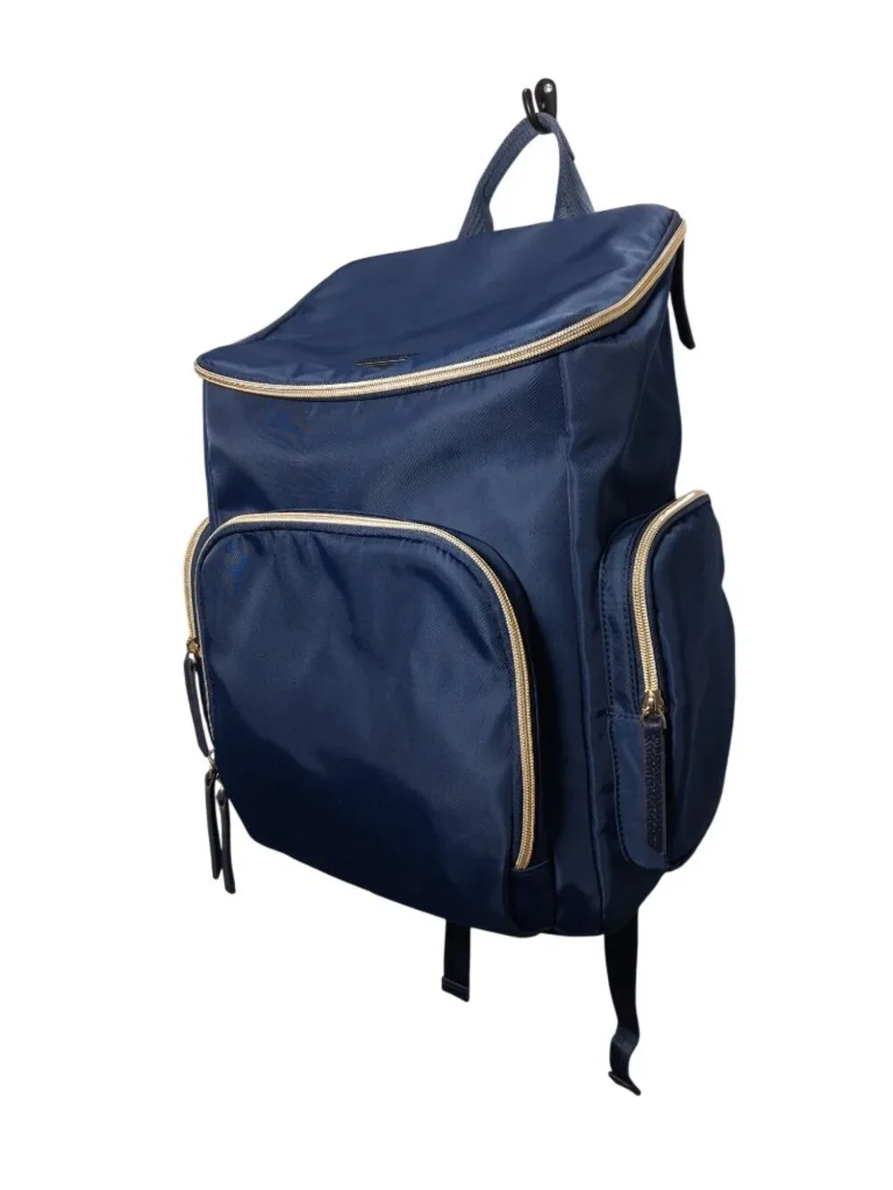 Austin Fowler Navy Diaper Backpack With Gold Zippers And Multiple Compartments
